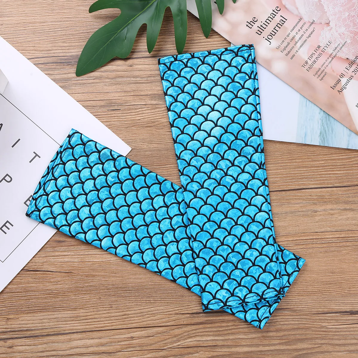 Adult Mermaid Arm Sleeves Gloves Fish Scale Pattern Printed Fingerless Long Gloves Arm Sleeves Halloween Costume Accessory
