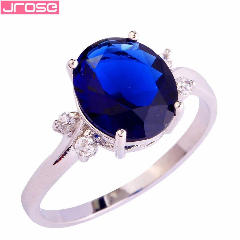 

JROSE Gorgeous Fashion Oval Cut Blue & White CZ Silver Color Ring Size 6 7 8 9 10 11 12 For Men Engagement Wholesale Jewelry
