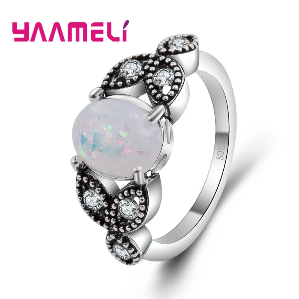 Античная 925 пробы серебро Винтаж опал резьба по камню кольца для Для женщин