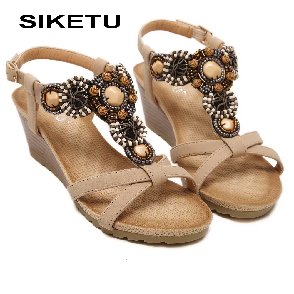 Женские богемные шлепанцы SIKETU винтажные пляжные сандалии на танкетке лето 2019 |