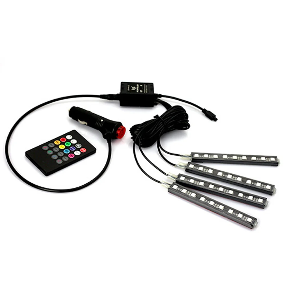 9 светодиодов 12 В автомобильная напольная атмосферная лампа с голосовым