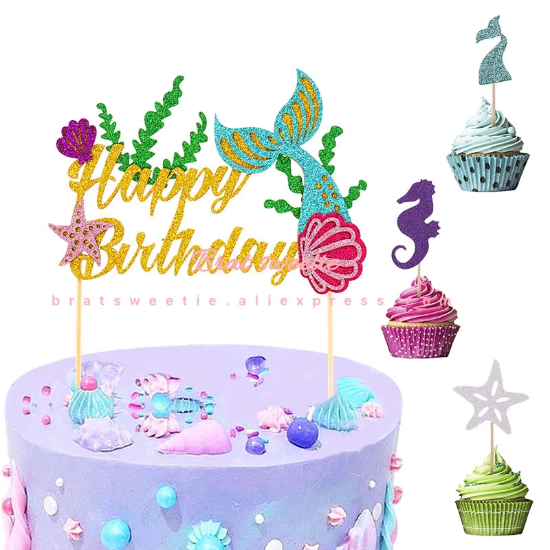 Сверкающие бумажные тарелки и стаканы в виде ракушки русалки тема детский душ