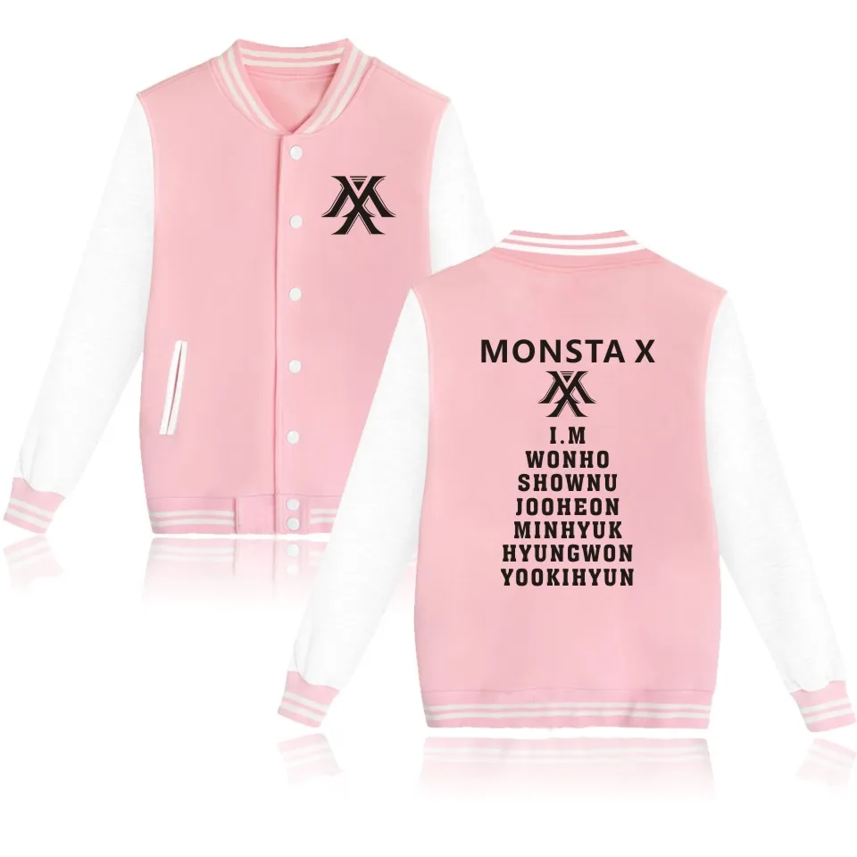 Бейсбольная куртка Kpop MONSTA X свитшот с принтом названия menber для женщин и мужчин