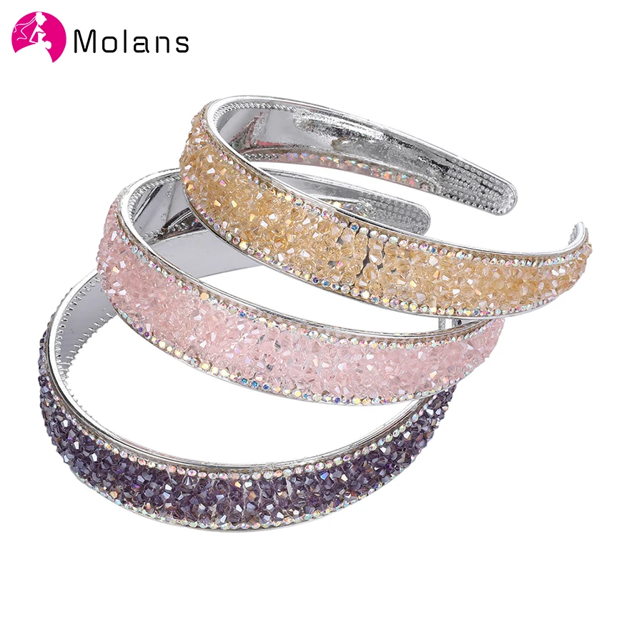 Женские широкие ободки с кристаллами Molans блестящие стразы серебристые и