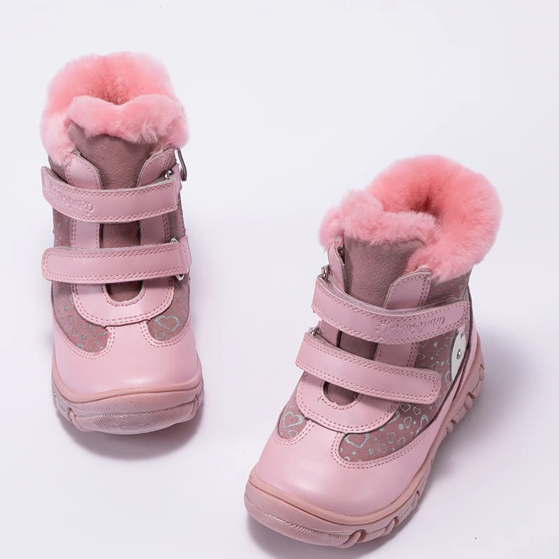 Princepard 2018 new winter orthopedic shoes for chilren pink genuine leather kids boots 100% natural fur size 22 | Детская одежда и