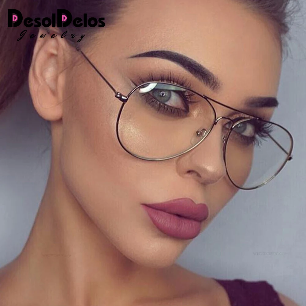 Прозрачные очки в стиле ретро металлические Золотые для близорукости женские и