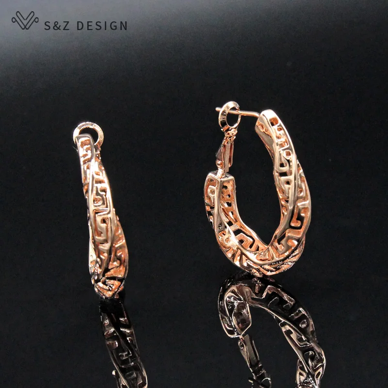 S&ampZ 2019 New Hollow Out Rotating Earring 585 Rose Gold European/American For Women Trendy Party Fine Jewelry | Украшения и