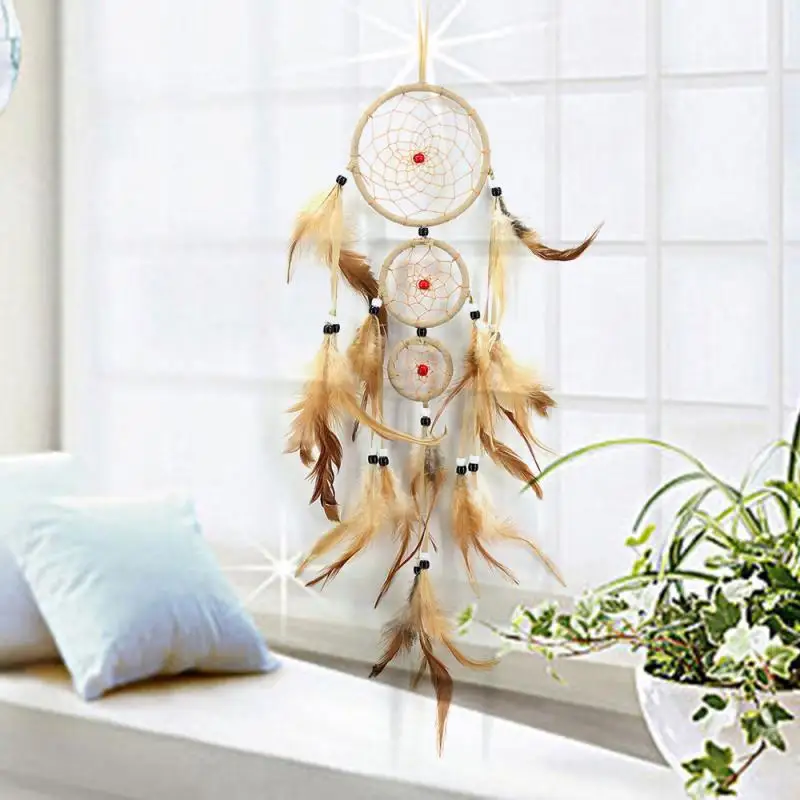 Поделки из перьев Ловец снов коричневые ветряные колокольчики ручной работы