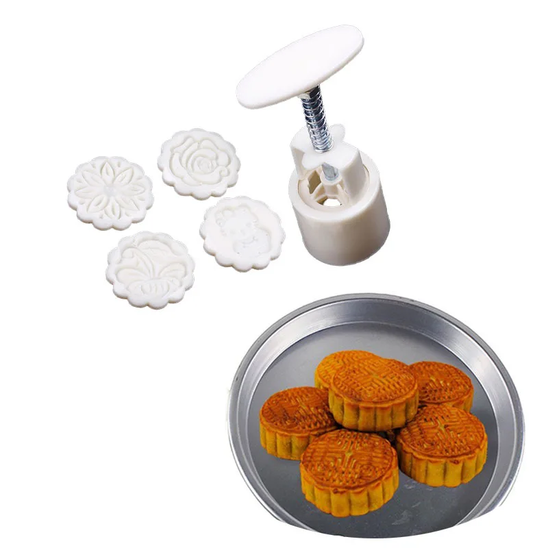 New Moon Cake Mooncake Decoration Mold Mould 100g Flowers Round 4 Stamps DIY Tool|mold resin|mold pillowstool long |