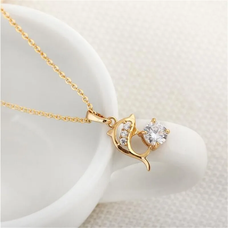 Brokenstone Trendy Gold Dolphin Crystal Necklace for women jewelry choker | Украшения и аксессуары