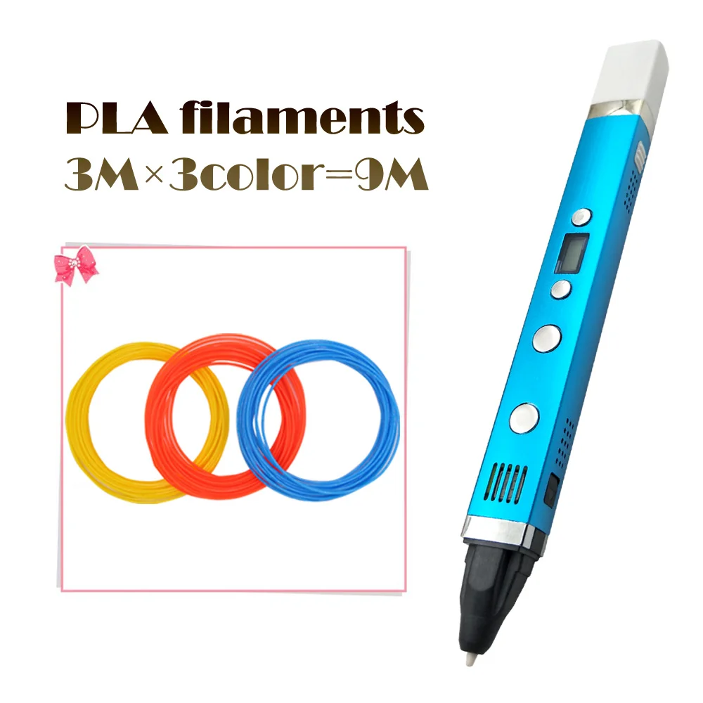 Myriwell 3rd 3D Ручка для рисования, USB штекер, креативная ручка, 3D Ручка в стиле граффити, цифровая, 4 регулировки скорости, лучший подарок для детей, 3d Ручка для печати - Цвет: Blue 9M filaments