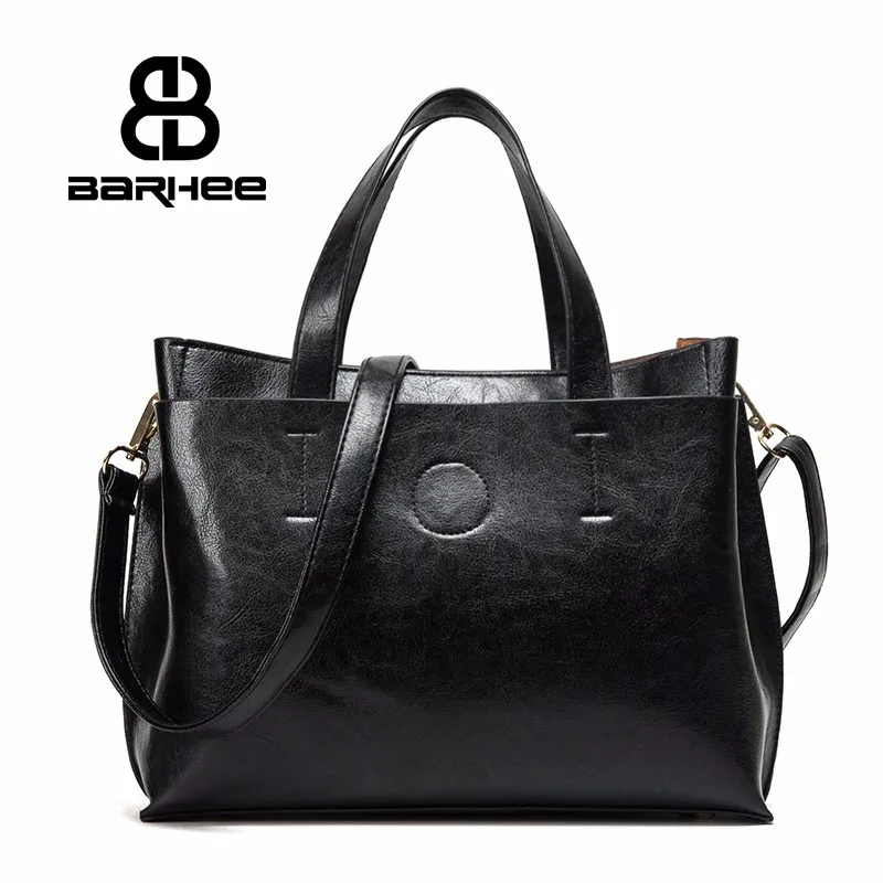 Женская кожаная сумка BARHEE черная коричневая через плечо | Багаж и сумки