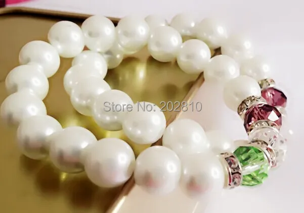 Качественный Романтический браслет с белым жемчугом 10 мм разные цвета