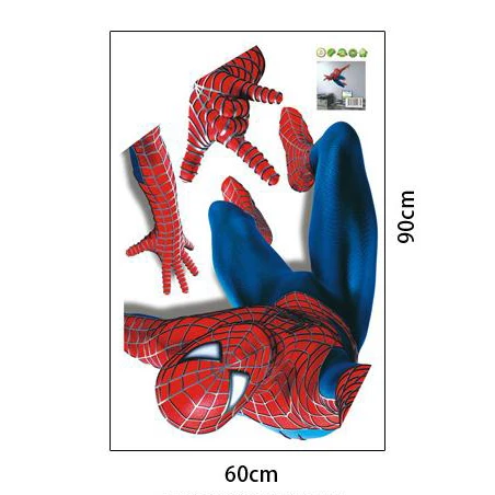 Large Spiderman 3D Art Wall Decals/PVC stickers Mural For Boys' Room Decor 90*110cm | Дом и сад
