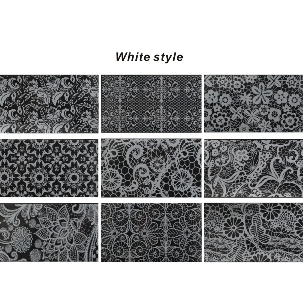 9 шт./лот переводная Фольга для ногтевого дизайна белые черные кружевные наклейки