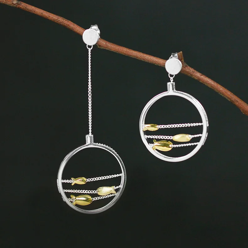 CMAJOR Designer 925 Sterling Silver Two Tone Gold Plated Swimming Fish Earrings Women Girls Original Fine Jewelry Wholesale | Украшения и