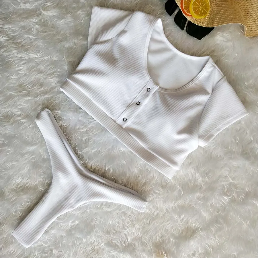 Сексуальный комплект бикини пуш-ап с коротким рукавом женский купальник на