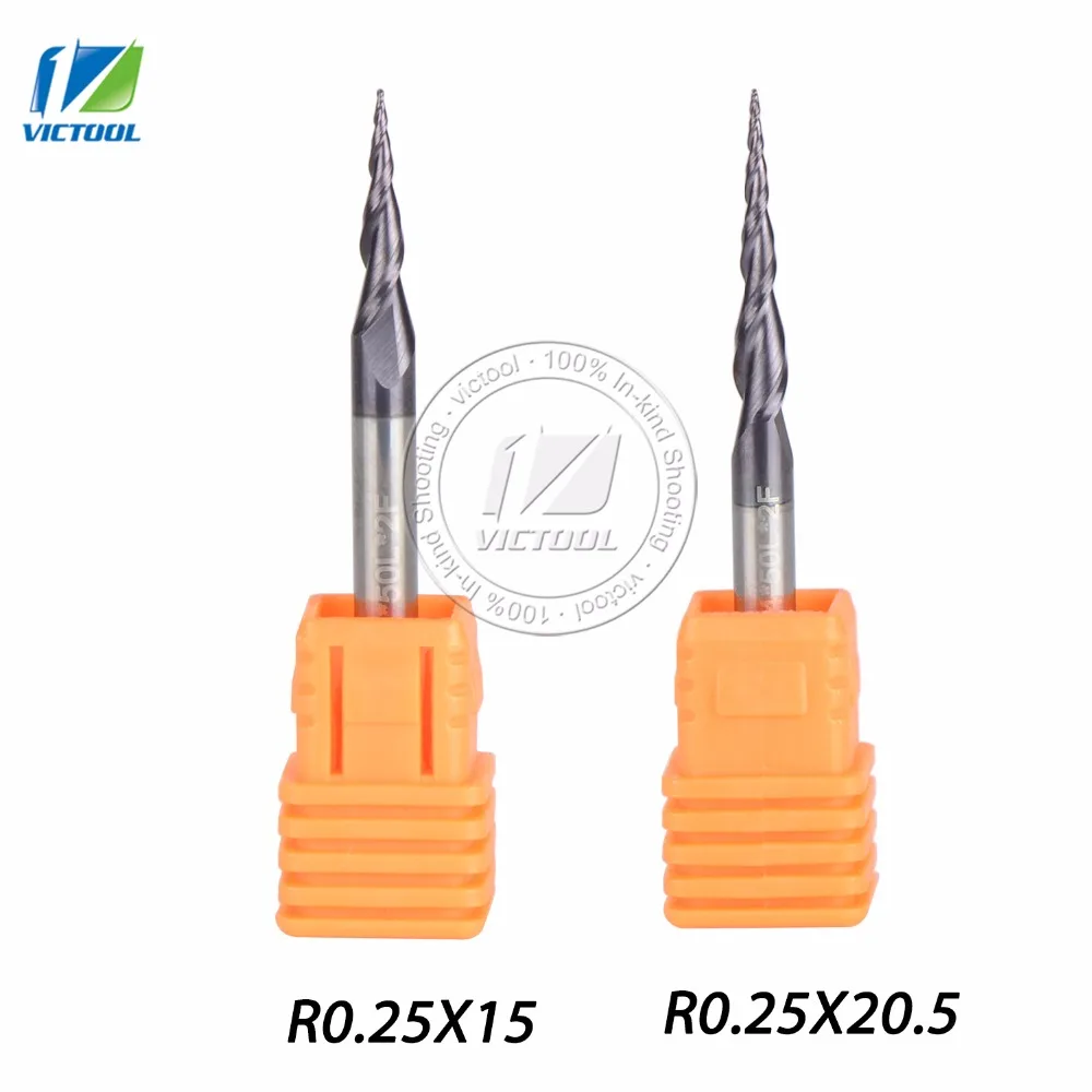 

2pcs/lot Tapered Ball Nose End Mill R0.25*D4*50L*2F 15mm and 20.5mm flute solid carbide milling cutter engraving grinding bit