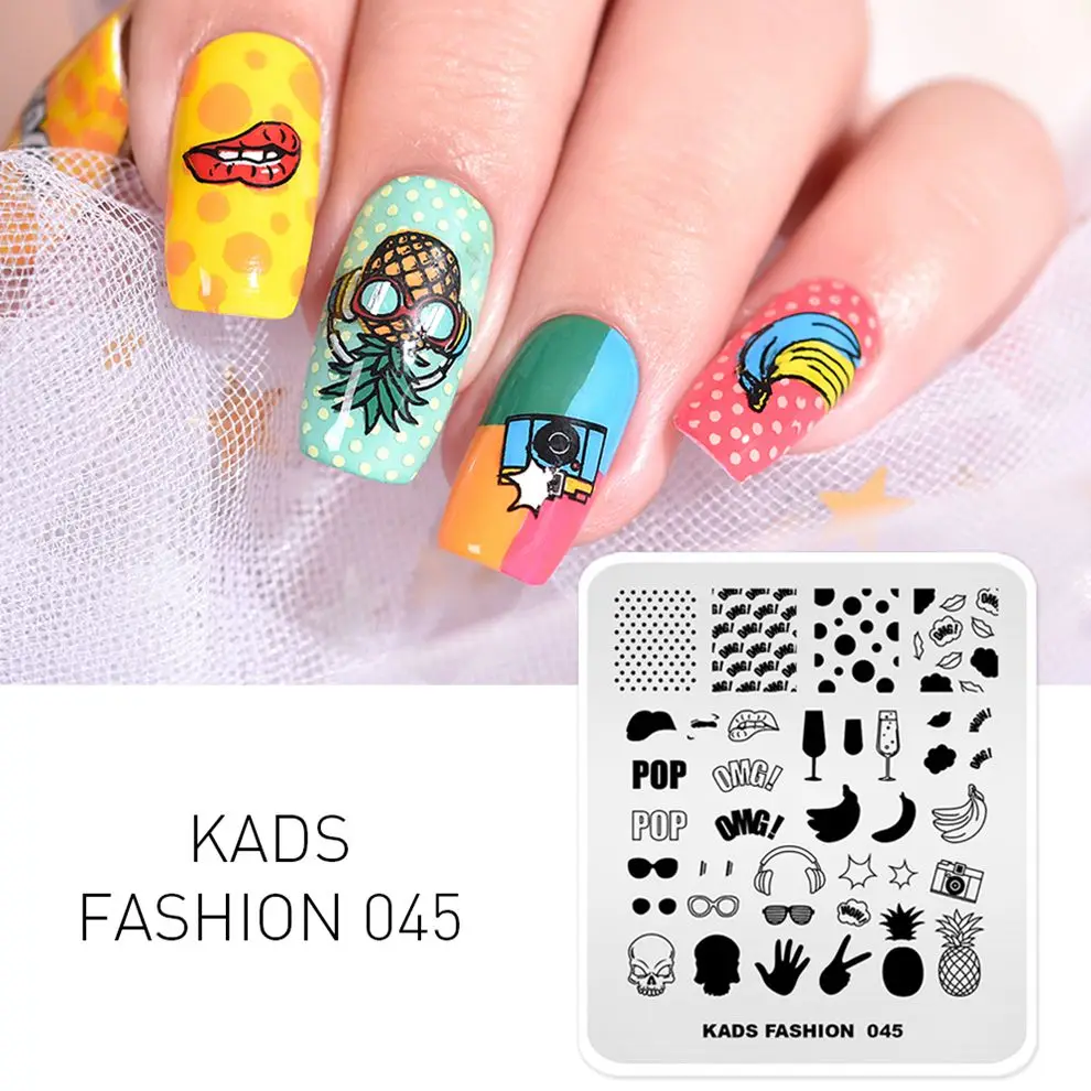 FASHION 045 KADS шаблоны для дизайна ногтей 7*8 см прямоугольные трафареты для ногтей различные узоры штамповочный трафарет для ногтей 14 дизайн доступный дизайн - Цвет: FASHION 045