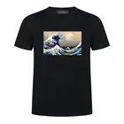 Футболка мужская с принтом канагава, приталенная рубашка в стиле ретро, с коротким рукавом, забавная мультяшная Звездная ночь, в стиле Харадзюку, S5MC69