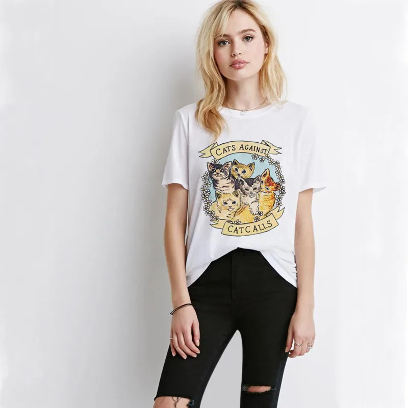 Showtly кошки против звонки женская футболка летние футболки для супружеской пары