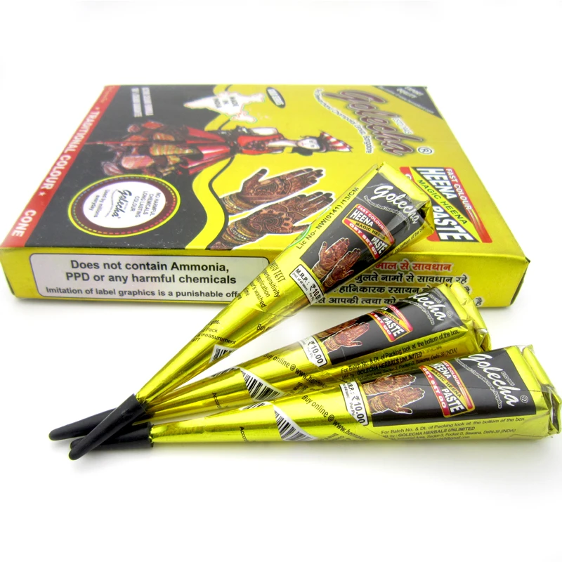 12 штук Golecha черный индийская татуировка хной паста конус временное