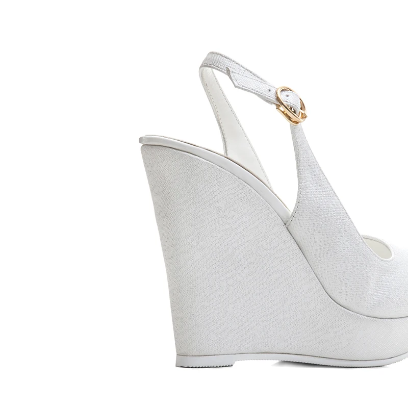 Arden Furtado 2019 summer style shoes for woman white wedding back strap peep toe wedges high heels 12cm platform sandals | Обувь