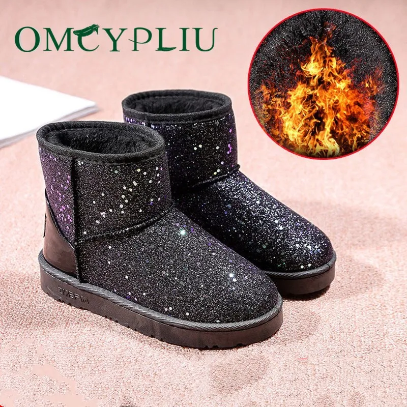 Зимние ботинки; женская обувь; коллекция года; новые зимние женские ботильоны; модные ботинки на плоской подошве размера плюс; женская хлопковая обувь с блестками; Botas feminina
