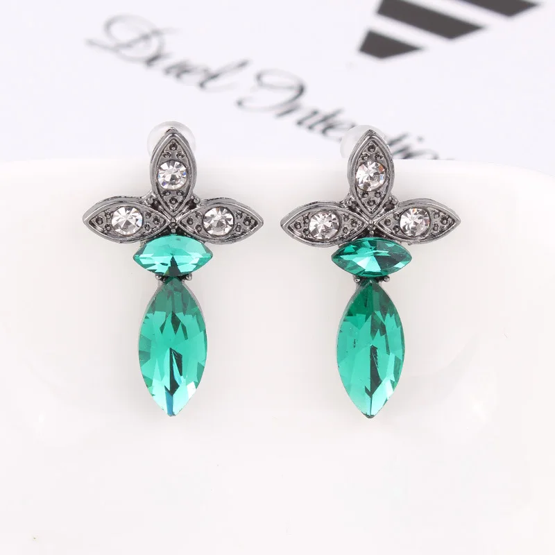 green LUBOV винтажные античные золотые прозрачные стразы серьги для женщин Bijoux Brincos женский Рождественский подарок - Окраска металла: green