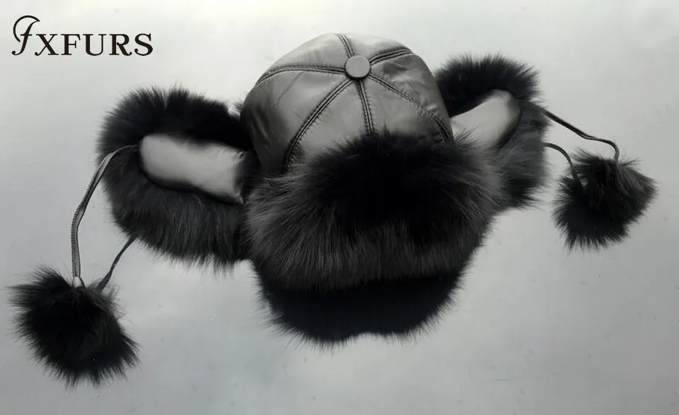 FXFURS женские зимние шапки из меха енота с кожаным верхом бомбардировщик ушных лоскутов шапки русская ушанка для улицы Leifeng лисий мех шапки