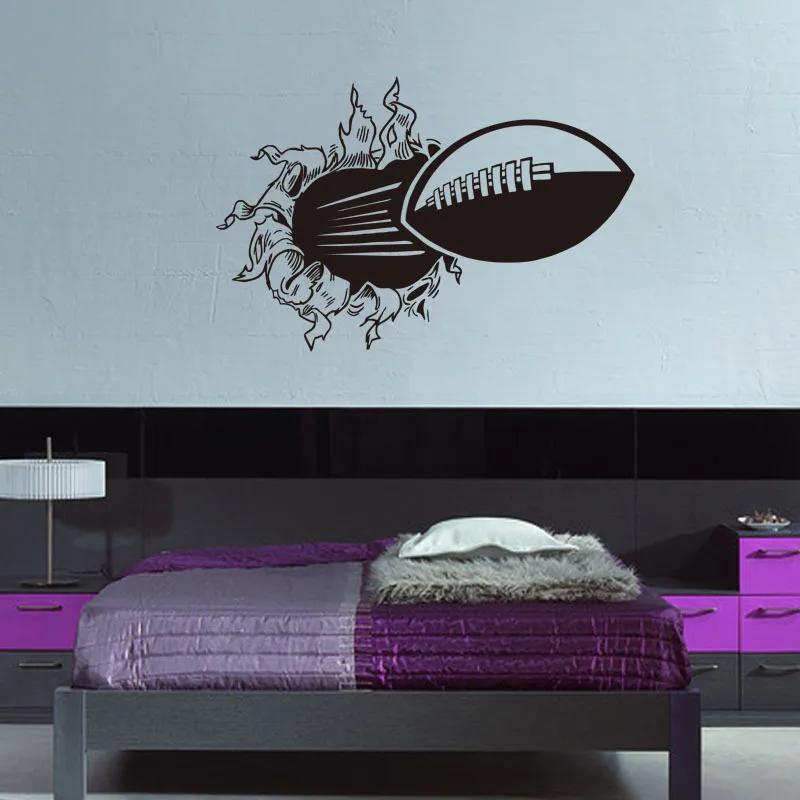 3D мультфильм Регби сломать стену Наклейки для детей номеров Винил Съемный Черный
