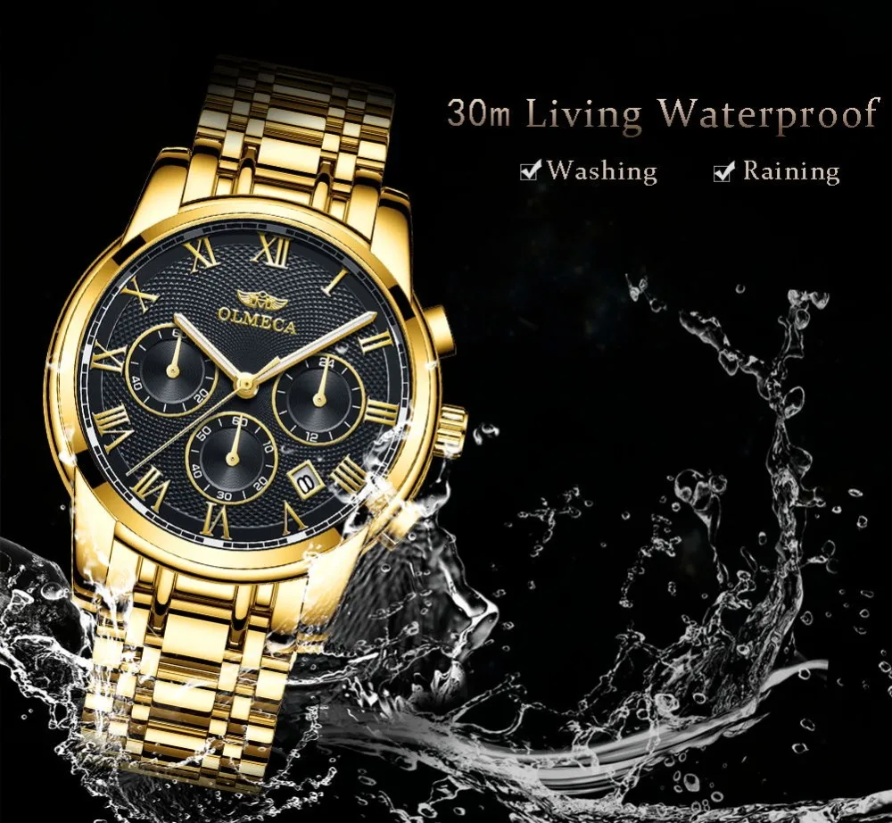 

OLMECA Mens Watches Top Brand Luxury Waterproof Stainless Steel Male Clock Dress Famous Business Watch Men Relogio Masculino