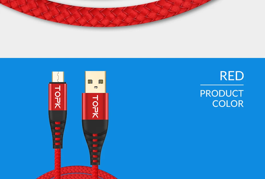 TOPK 1 м высокопрочный круглый кабель Micro USB кабель нейлоновый плетеный кабель для передачи данных для samsung Galaxy S7 край S6 Xiaomi Redmi Note 5 кабели для мобильных телефонов