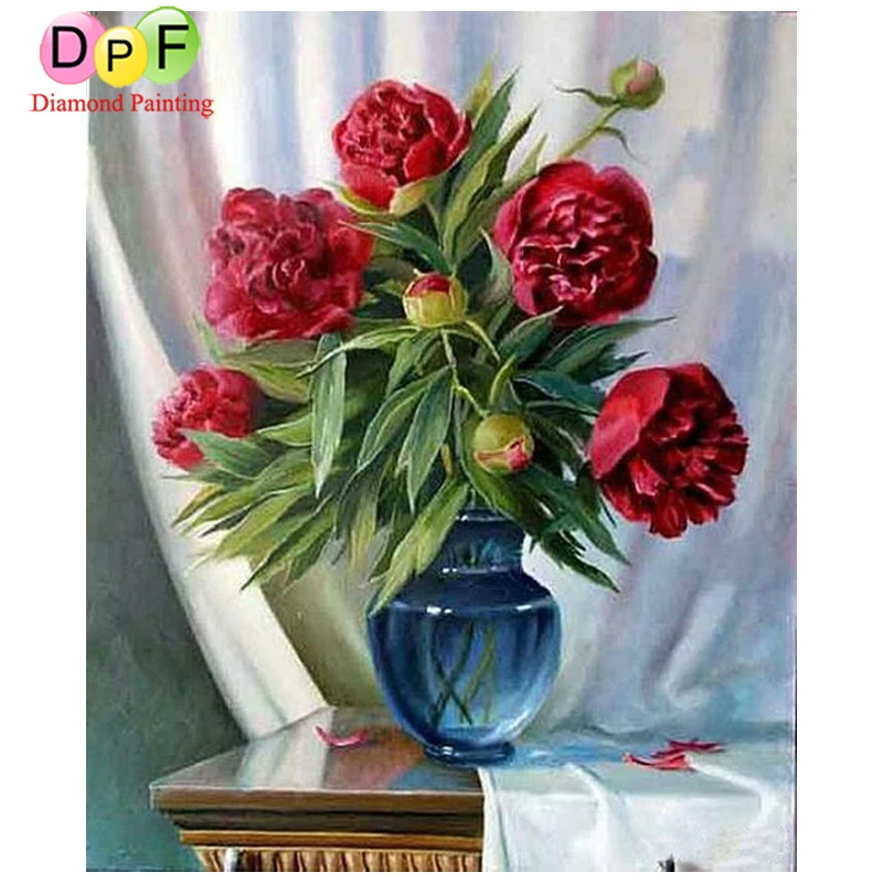 DPF Round full Red flower Diamond embroidery diamond cross stitch diy painting home Decorative | Дом и сад