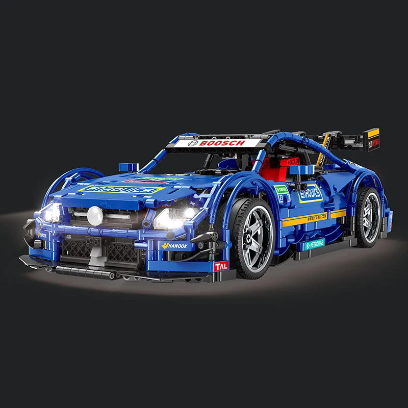 Yuxing assembled building blocks electric remote control blue sports car children enlightenment free DIY spell plug toy