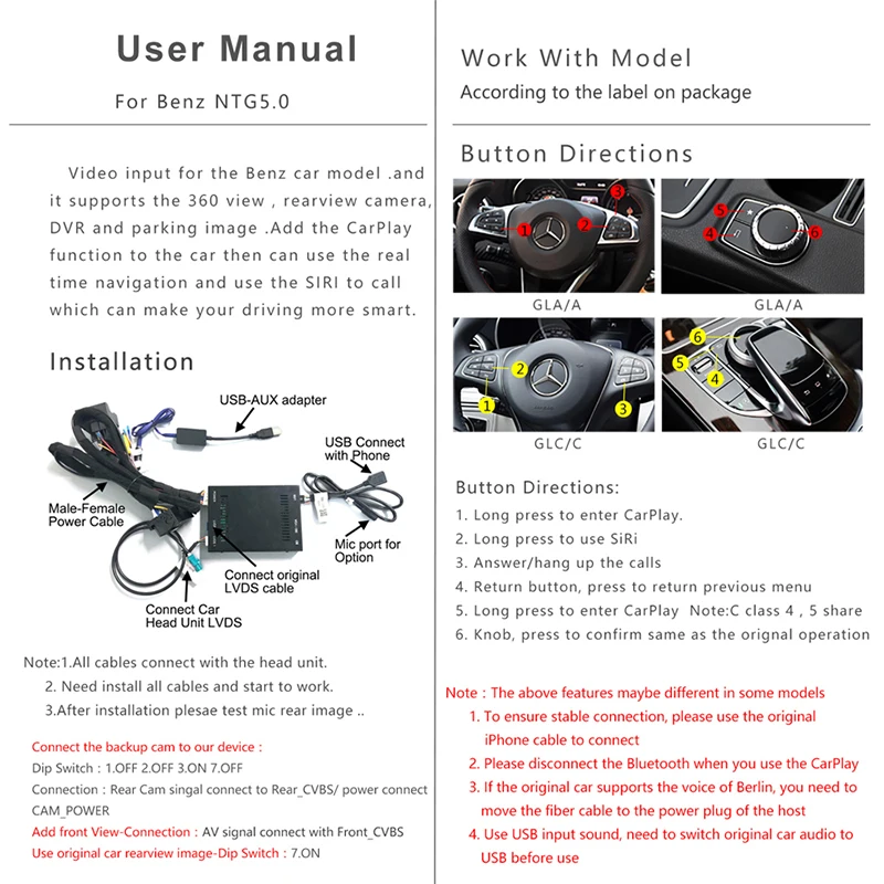 Aftermarket Mercedes NTG5 C Класс W205 GLC W253 Смарт OEM Apple Carplay Android Авто зеркальное зеркало коробка