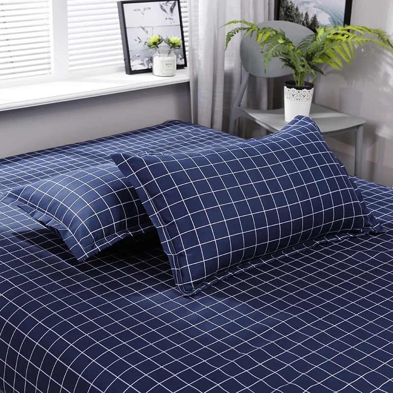 Высококачественный клетчатый темно синий стильный комплект постельного белья