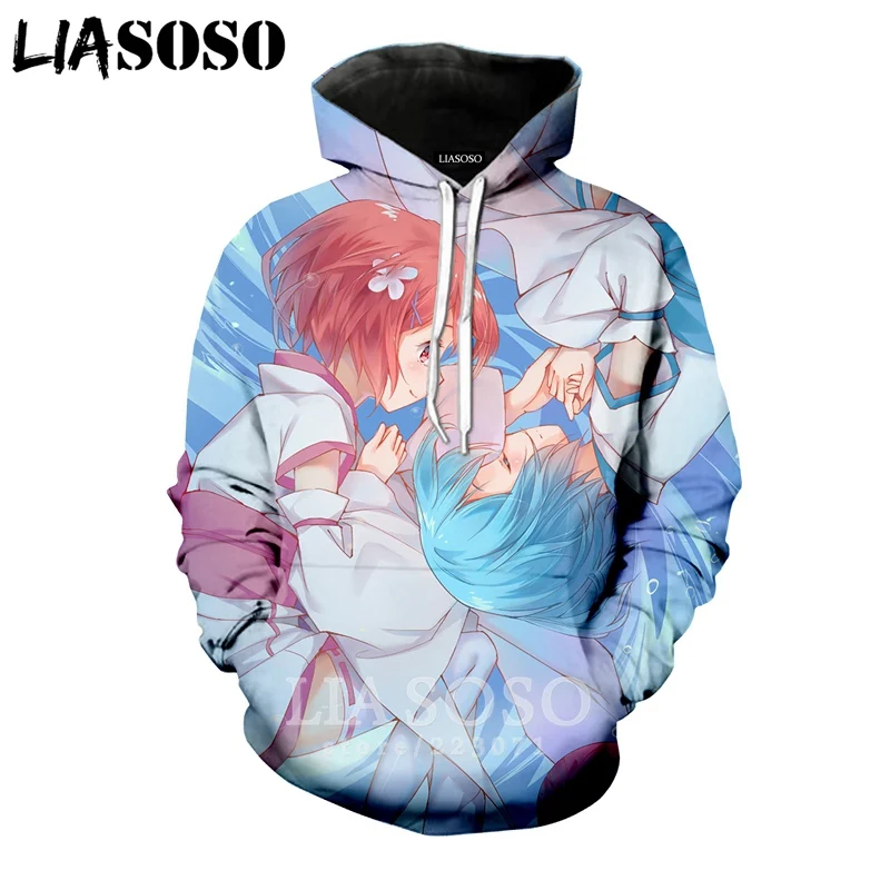 LIASOSO новинка зимы 2019 Мужская и Женская толстовка с 3D принтом аниме Re Zero длинным