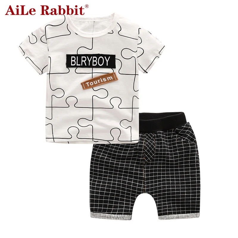 AiLe Rabbit/Летняя одежда для маленьких мальчиков детская футболка с короткими