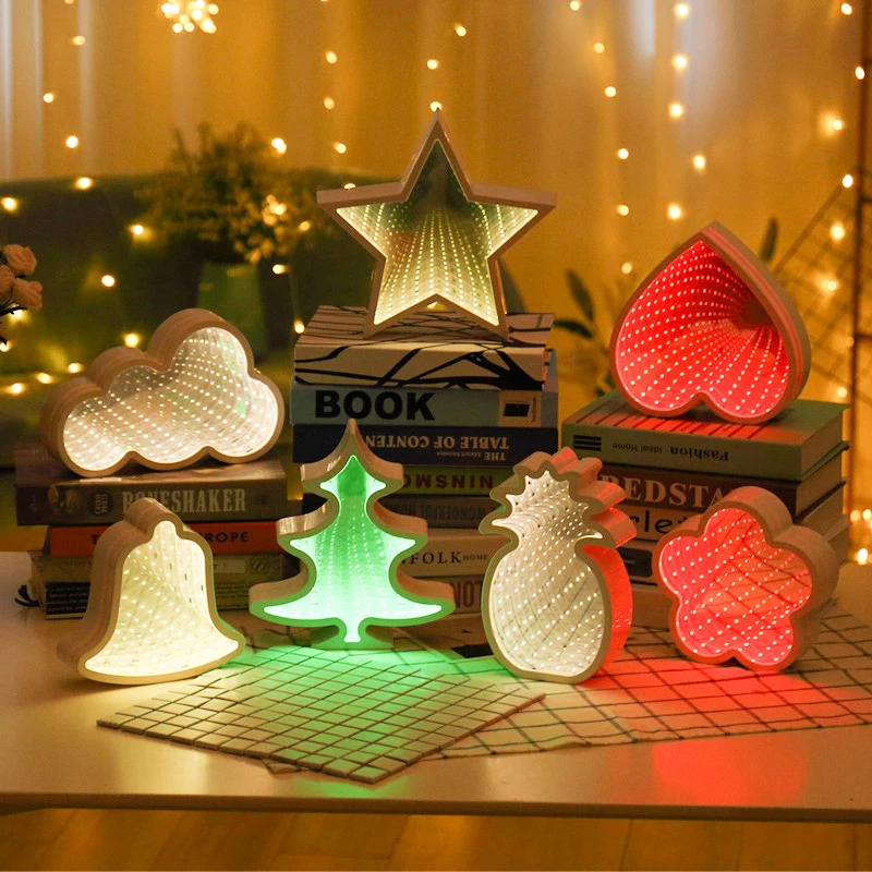 

New Arrival Creative Cloud Shape Mirror Tunnel Neon LED Night Light Bedside Lovely Decoration Wall Hanging Night Light Best Gift