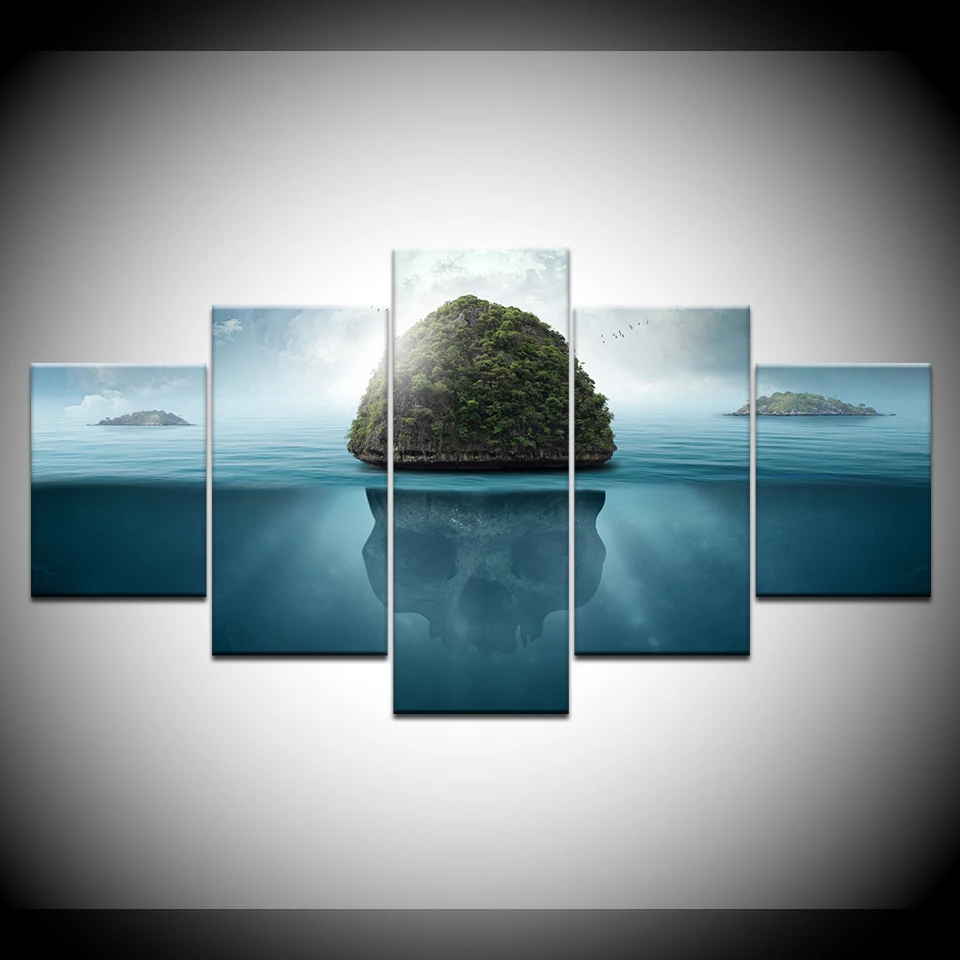 Холст Картина море дерево в фон с изображением побережья голубого моря 5 шт.