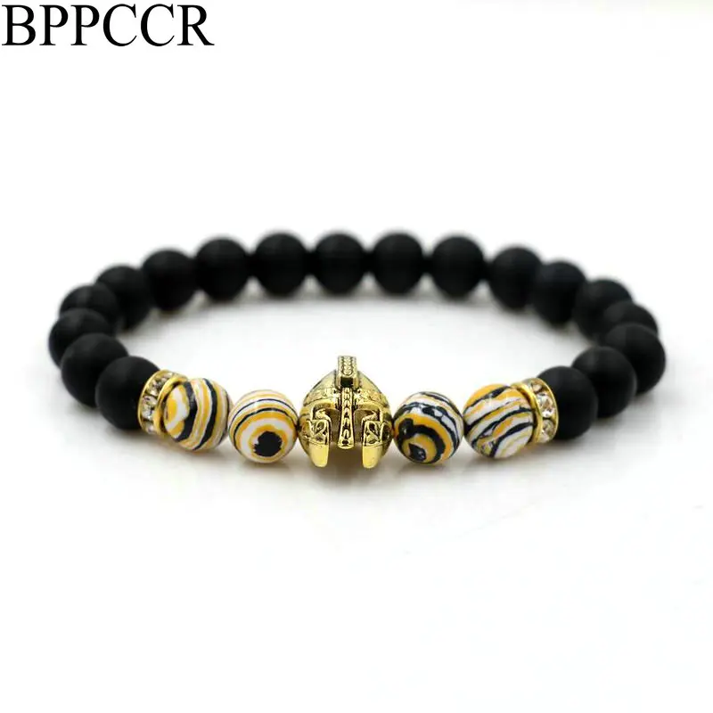 Bppccr Для мужчин шлем Браслеты желтая Зебра зерна камня римские рыцарь Спартанский