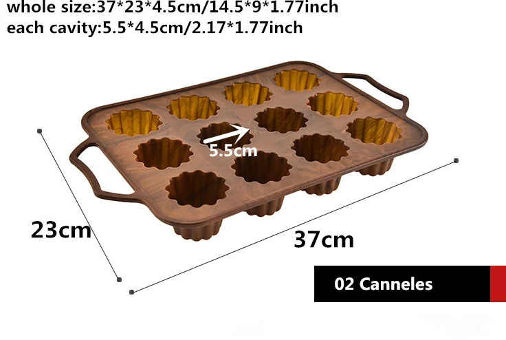 02 Canneles Прочная ручка и антипригарным 12-чашки силиконовая форма для выпечки в форме цветка кекс форма для выпекания canneles пресс-формы для выпечки DIY формы для выпечки - Цвет: 02 Canneles
