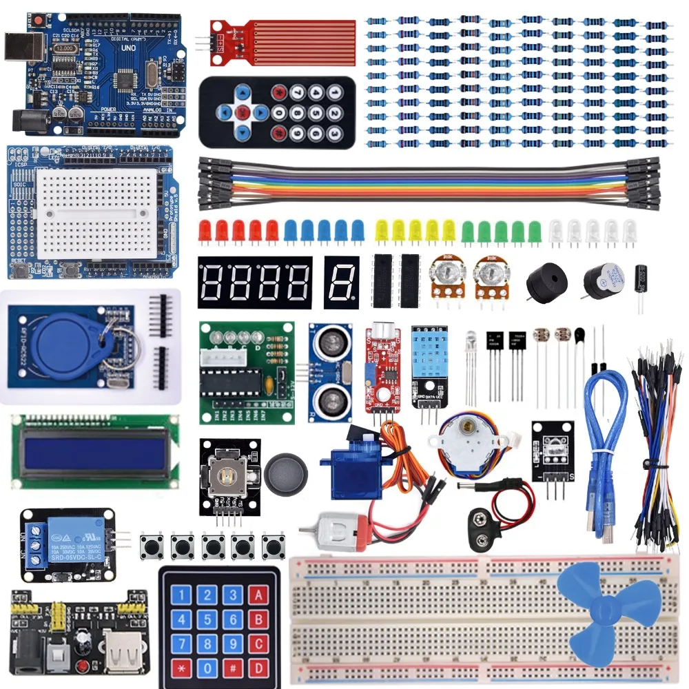 Самый полный стартовый комплект для Arduino UNO R3 с подарочной rfid-картой/релейным модулем/шаговым двигателем/Включая учебник
