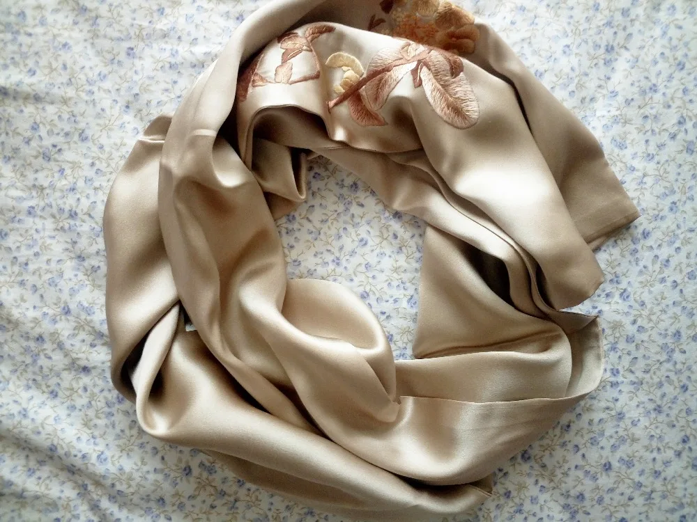 Шелковый шарф женские шарфы с вышивкой бежевые зимние весенние женский подарок