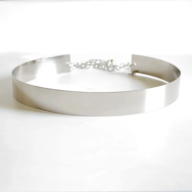 3.5cm silver Модные женские украшенные золотые полностью металлические пластины металлическое зеркало Obi пояс корсет с цепочкой украшение - Цвет: 3.5cm silver