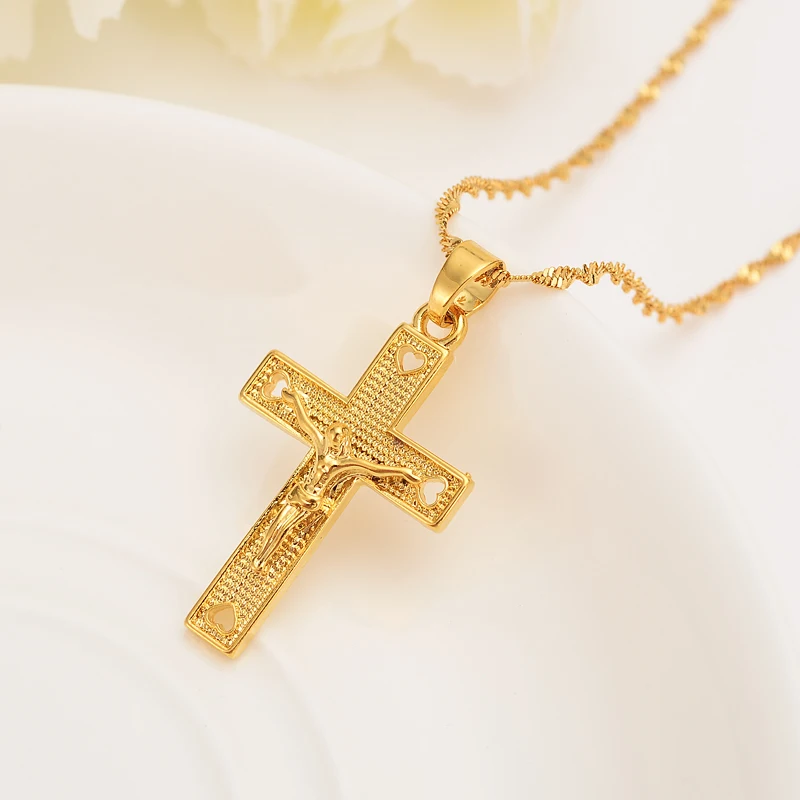 Men heart Cross Necklace Pendant Women INRI Juses Crucifix Christianity Jewelry Gold Color INBI Jesus of Nazareth girls gift | Украшения и