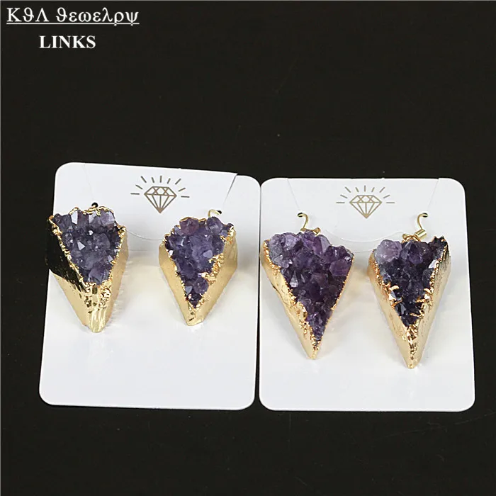 Натуральный кристалл Drusy маленький камень серьги кварцевый треугольник форма