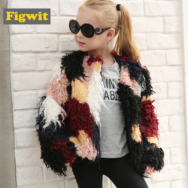 

Figwit Little Kids Girls Faux Fur Coat Warm Jacket Outwear 2018 Autumn Winter Children Clothing Long Sleeve For Age 2 to 9 Years