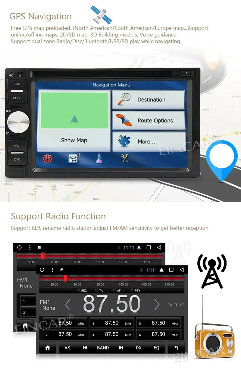 7 'ɽvd-плеер автомобиля 2 din ПК 8-Core радио автомобиль стерео Android 7.1 GPS навигации